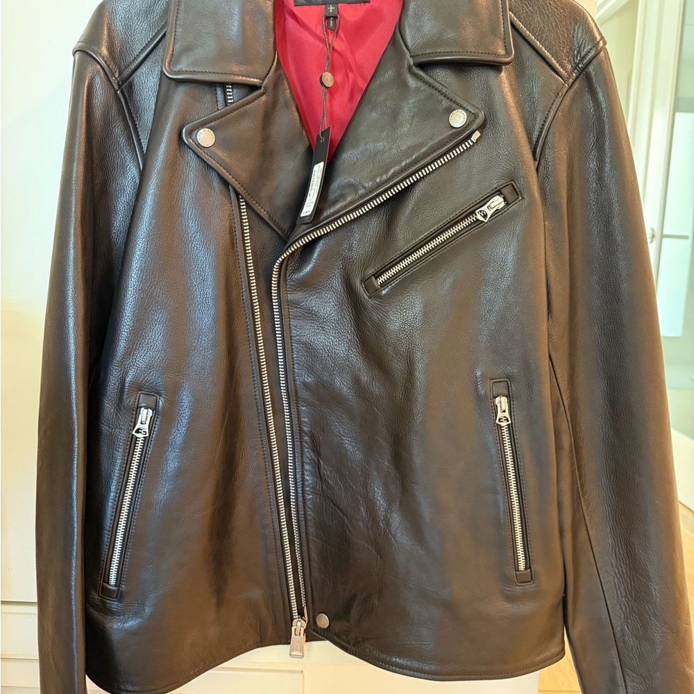 Rag & Bone Black Leather Motorcycle Jacket with Quilted Shoulders